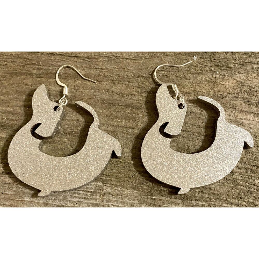 Wood Earrings- Dachshund - Metallic Silver - E004-06